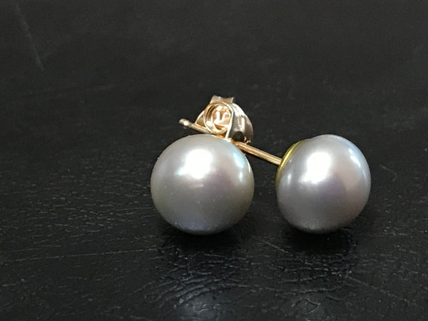 7mm Button Freshwater Pearl 9ct Stud Ear Rings